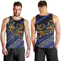 Indonesian Batik Motifs Pattern Floral Art Dark Blue Men Tank Top