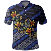 Indonesian Batik Motifs Pattern Floral Art Dark Blue Polo Shirt