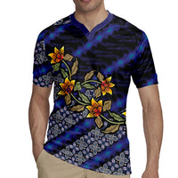 Indonesian Batik Motifs Pattern Floral Art Dark Blue Rugby Jersey