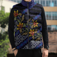 Indonesian Batik Motifs Pattern Floral Art Dark Blue Sleeveless Puffer Jacket