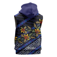 Indonesian Batik Motifs Pattern Floral Art Dark Blue Sleeveless Zip Hoodie
