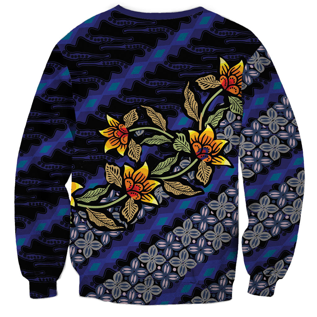 Indonesian Batik Motifs Pattern Floral Art Dark Blue Sweatshirt