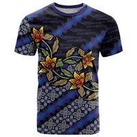 Indonesian Batik Motifs Pattern Floral Art Dark Blue T Shirt