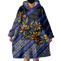 Indonesian Batik Motifs Pattern Floral Art Dark Blue Wearable Blanket Hoodie