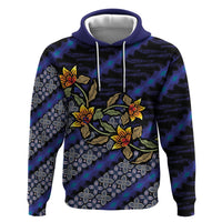 Indonesian Batik Motifs Pattern Floral Art Dark Blue Zip Hoodie