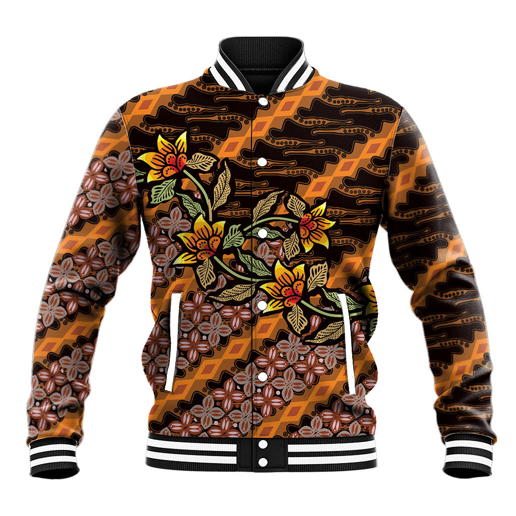 Indonesian Batik Motifs Pattern Floral Art Orange Baseball Jacket