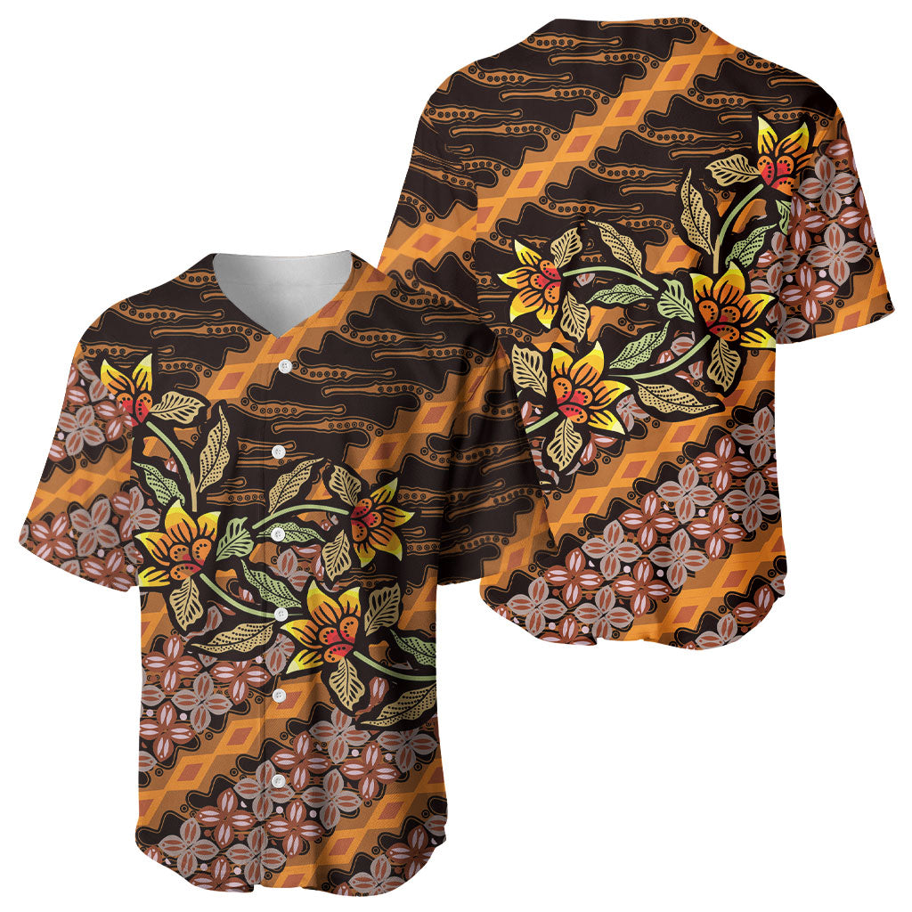 Indonesian Batik Motifs Pattern Floral Art Orange Baseball Jersey