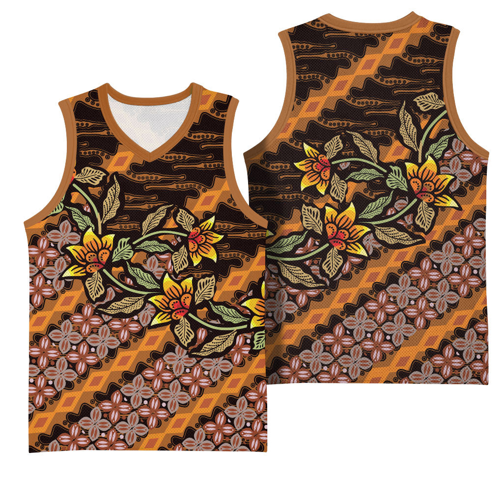 Indonesian Batik Motifs Pattern Floral Art Orange Basketball Jersey