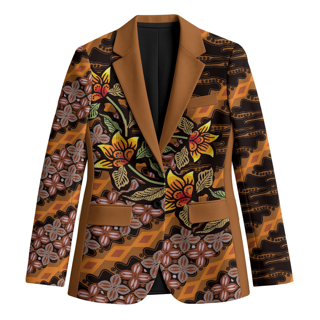 Indonesian Batik Motifs Pattern Floral Art Orange Blazer