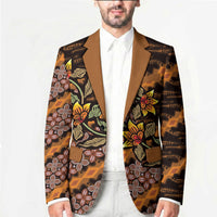 Indonesian Batik Motifs Pattern Floral Art Orange Blazer