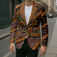 Indonesian Batik Motifs Pattern Floral Art Orange Blazer