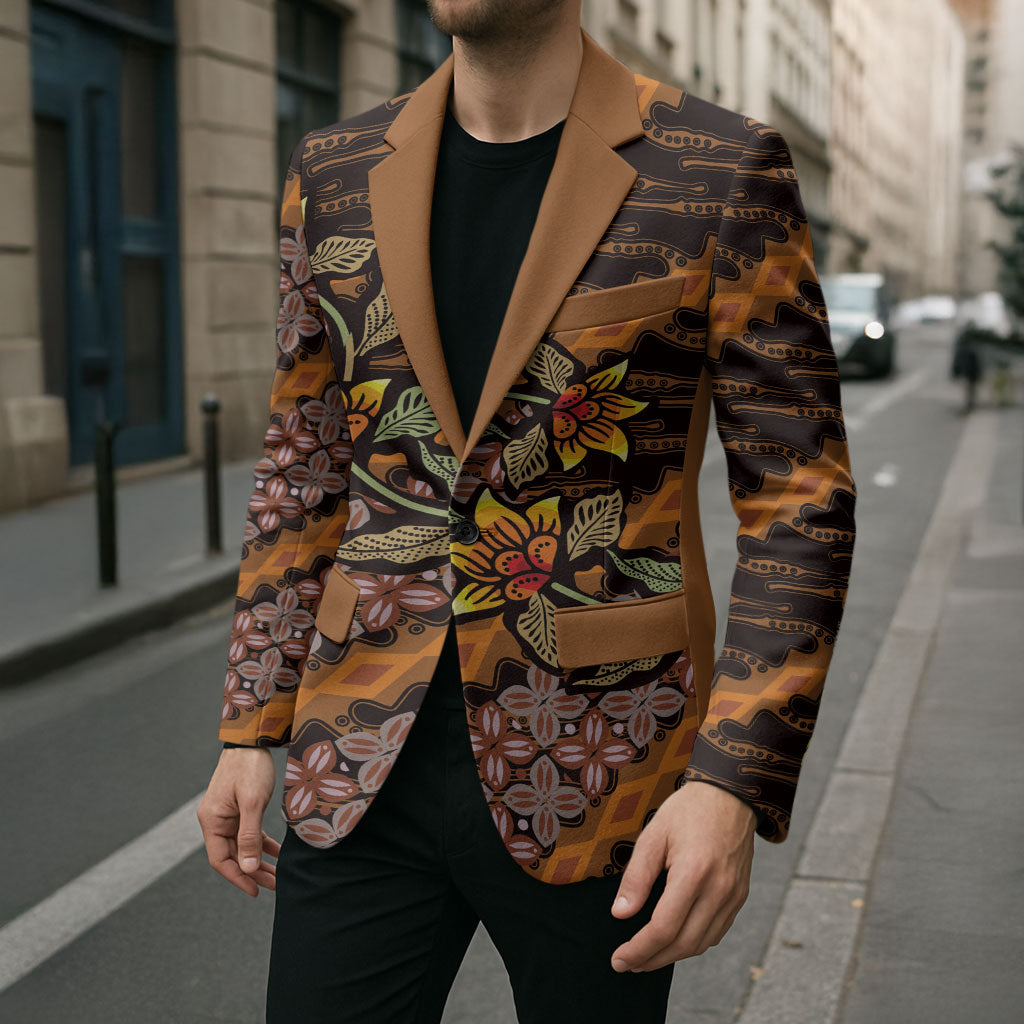 Indonesian Batik Motifs Pattern Floral Art Orange Blazer