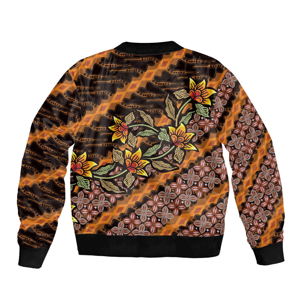 Indonesian Batik Motifs Pattern Floral Art Orange Bomber Jacket