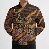 Indonesian Batik Motifs Pattern Floral Art Orange Bomber Puffer Jacket