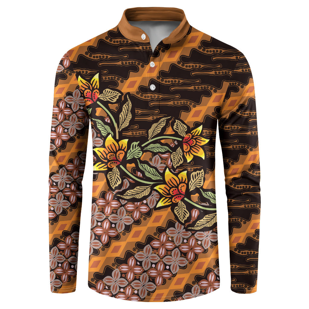 Indonesian Batik Motifs Pattern Floral Art Orange Button Sweatshirt