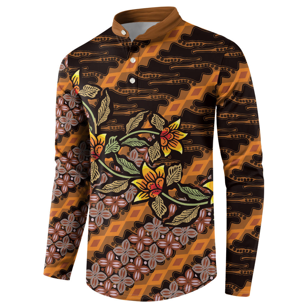 Indonesian Batik Motifs Pattern Floral Art Orange Button Sweatshirt