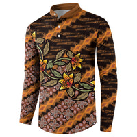 Indonesian Batik Motifs Pattern Floral Art Orange Button Sweatshirt