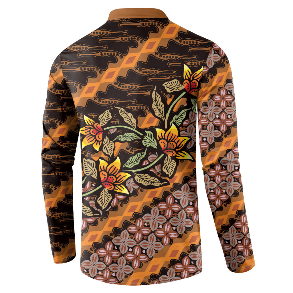 Indonesian Batik Motifs Pattern Floral Art Orange Button Sweatshirt