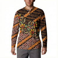 Indonesian Batik Motifs Pattern Floral Art Orange Button Sweatshirt