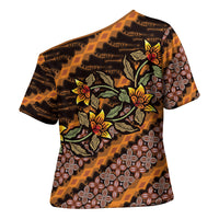 Indonesian Batik Motifs Pattern Floral Art Orange Cross Shoulder Shirt