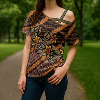 Indonesian Batik Motifs Pattern Floral Art Orange Cross Shoulder Shirt