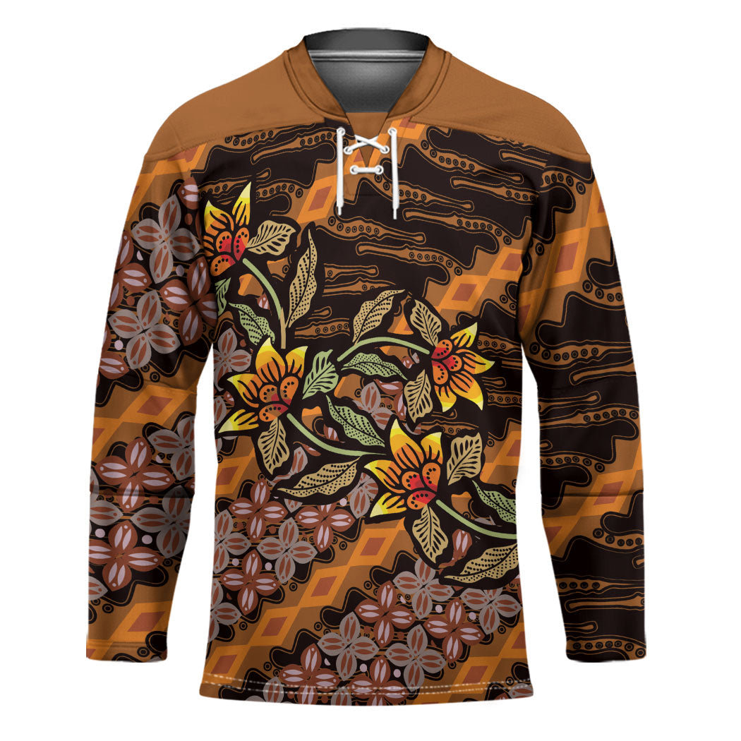 Indonesian Batik Motifs Pattern Floral Art Orange Hockey Jersey