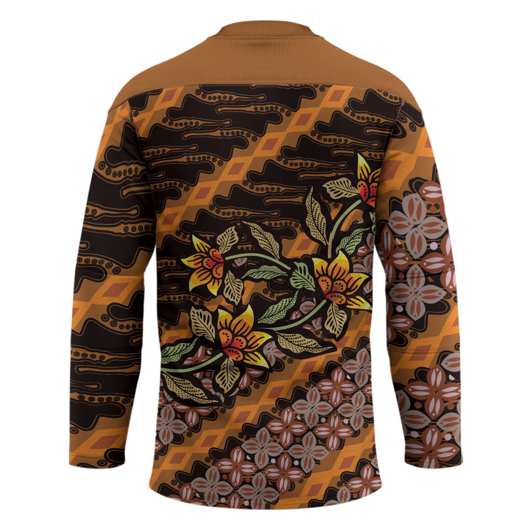 Indonesian Batik Motifs Pattern Floral Art Orange Hockey Jersey