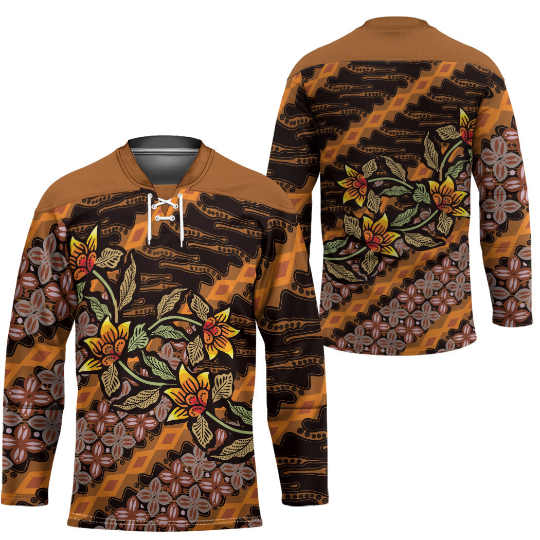 Indonesian Batik Motifs Pattern Floral Art Orange Hockey Jersey