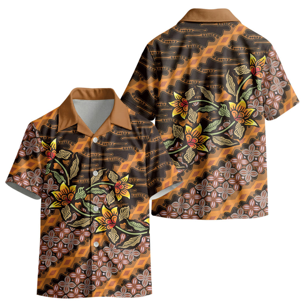Indonesian Batik Motifs Pattern Floral Art Orange Kid Hawaiian Shirt