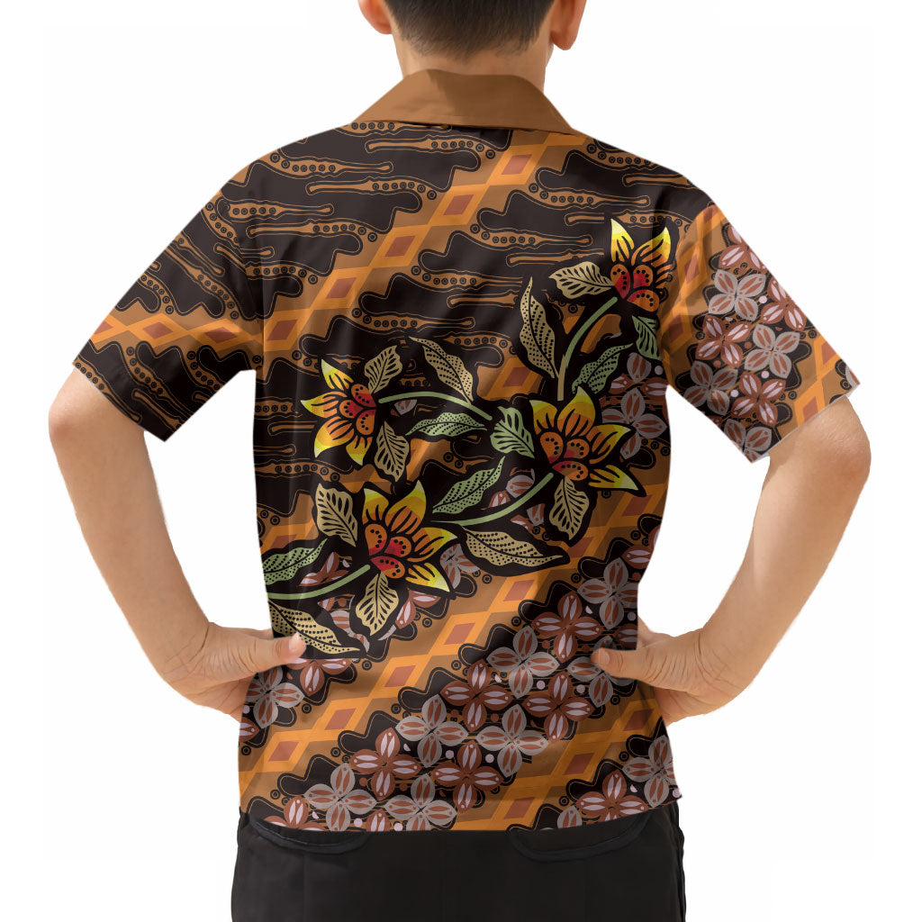 Indonesian Batik Motifs Pattern Floral Art Orange Kid Hawaiian Shirt