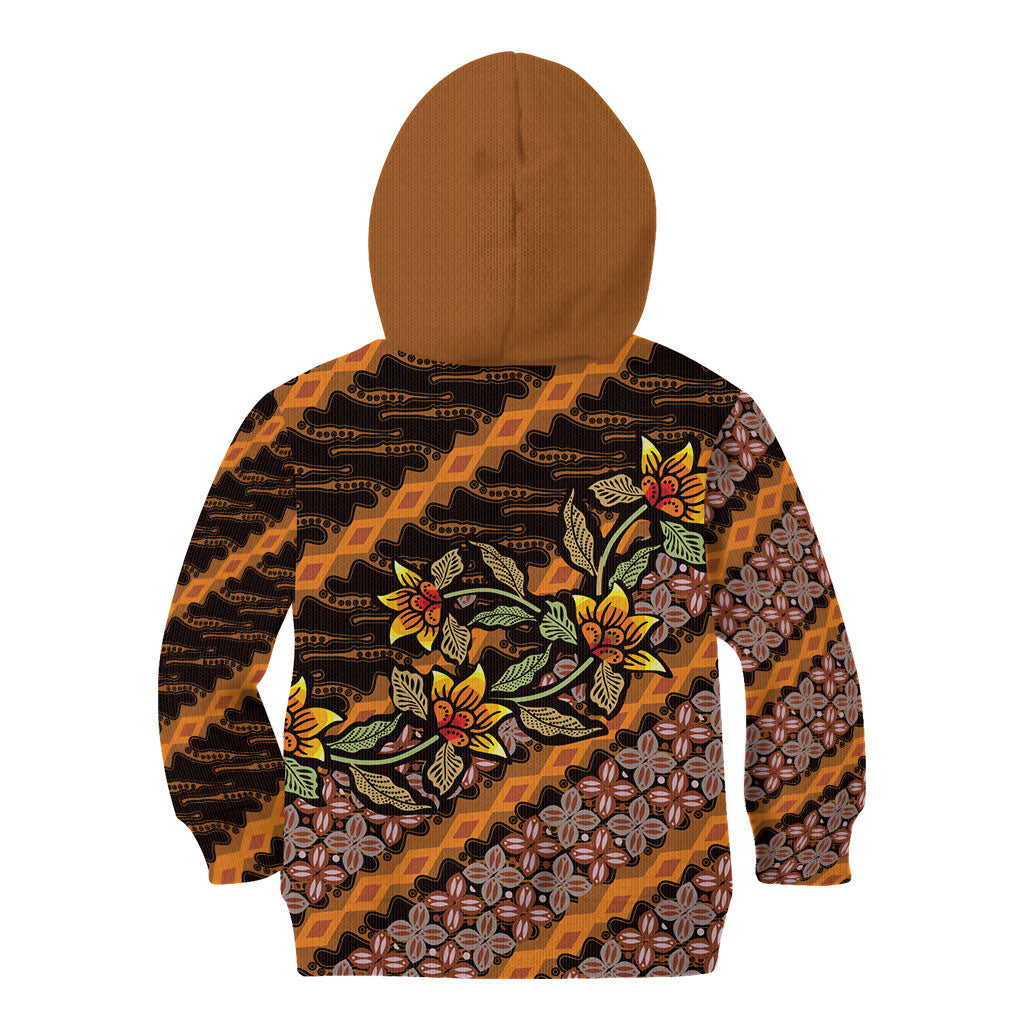 Indonesian Batik Motifs Pattern Floral Art Orange Kid Hoodie