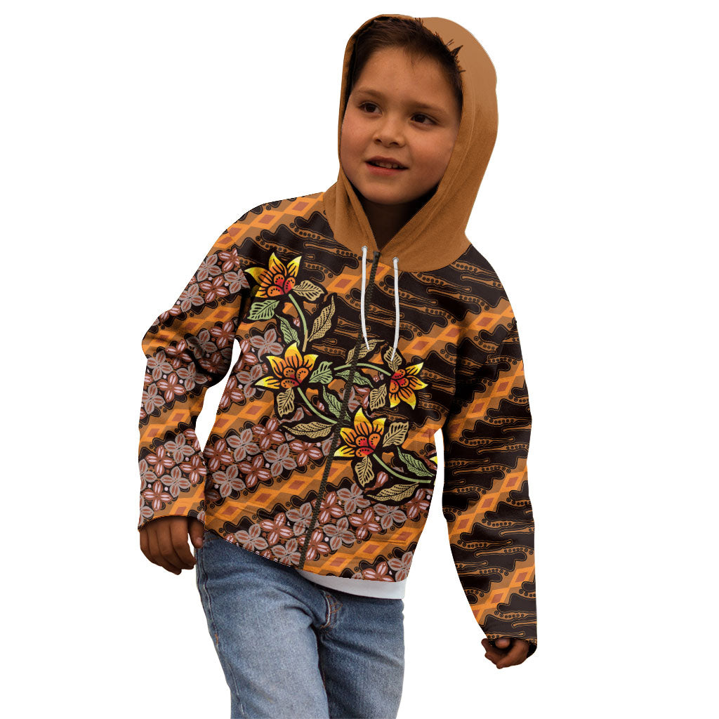 Indonesian Batik Motifs Pattern Floral Art Orange Kid Hoodie