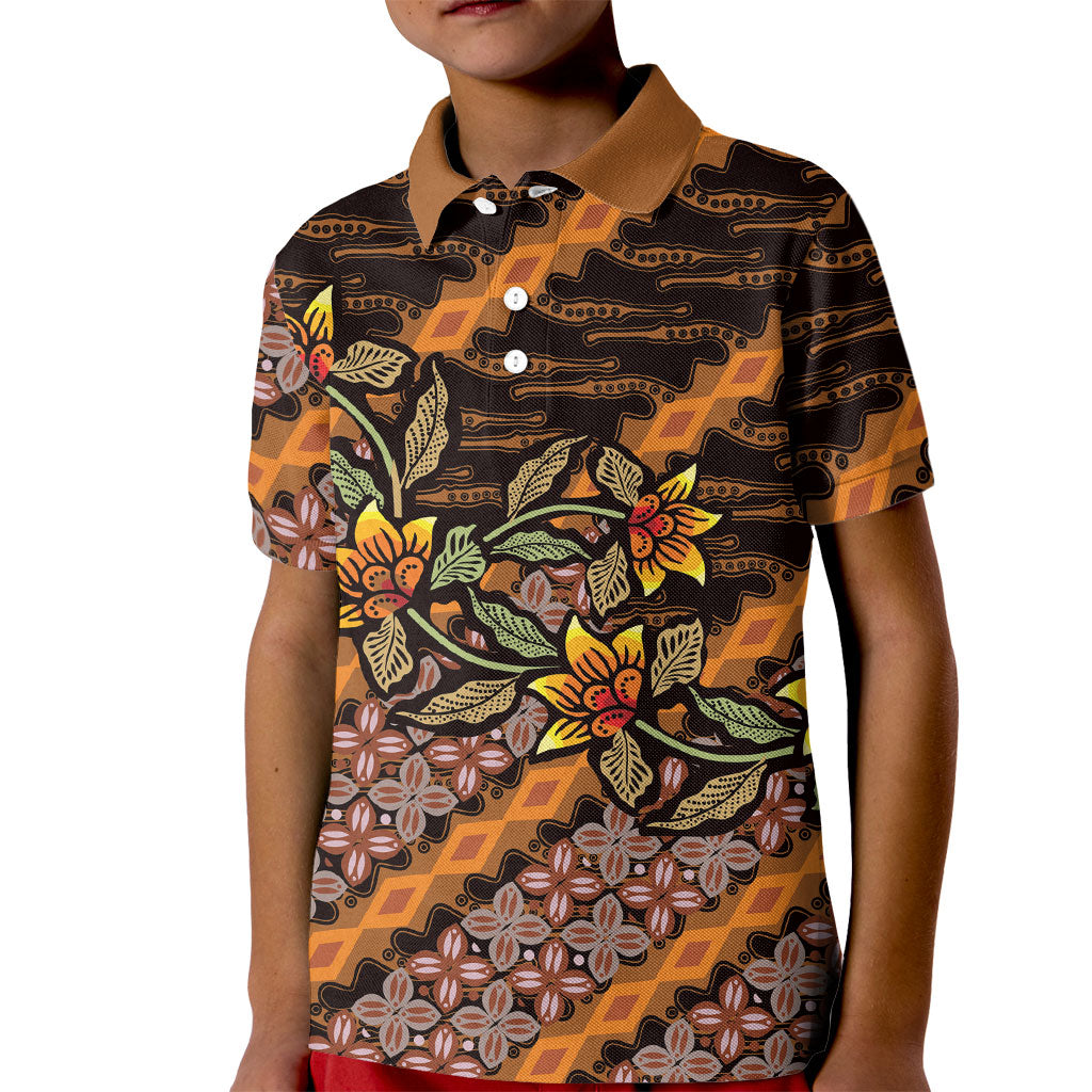 Indonesian Batik Motifs Pattern Floral Art Orange Kid Polo Shirt