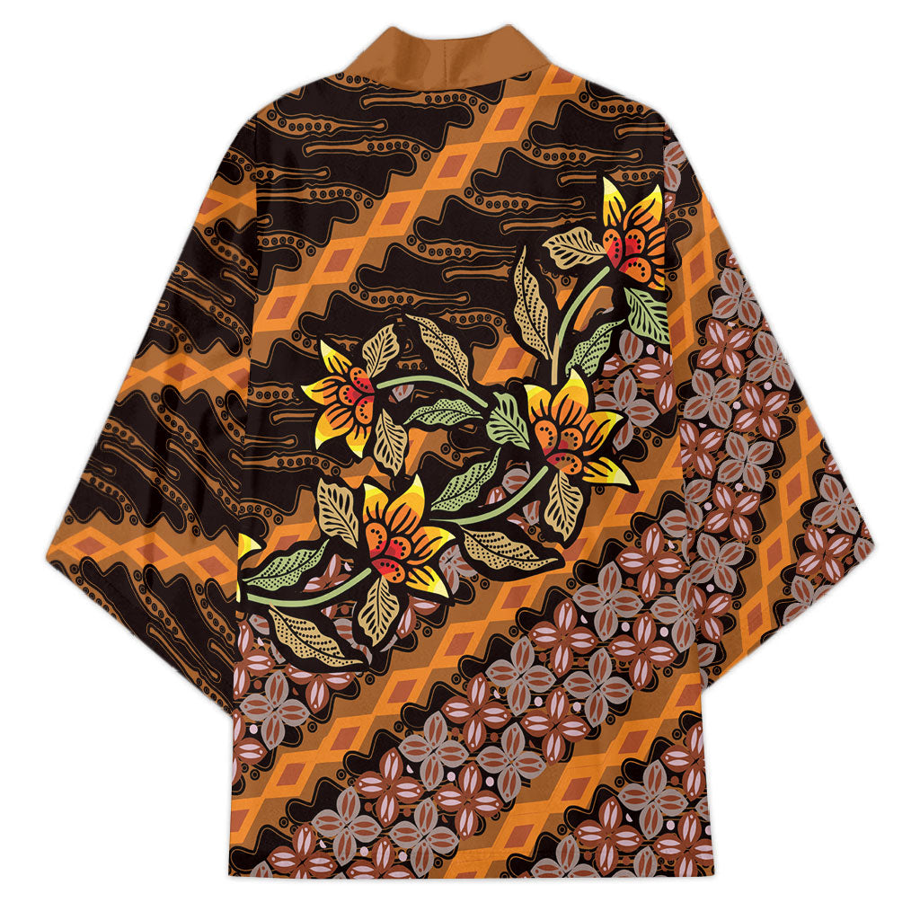 Indonesian Batik Motifs Pattern Floral Art Orange Kimono