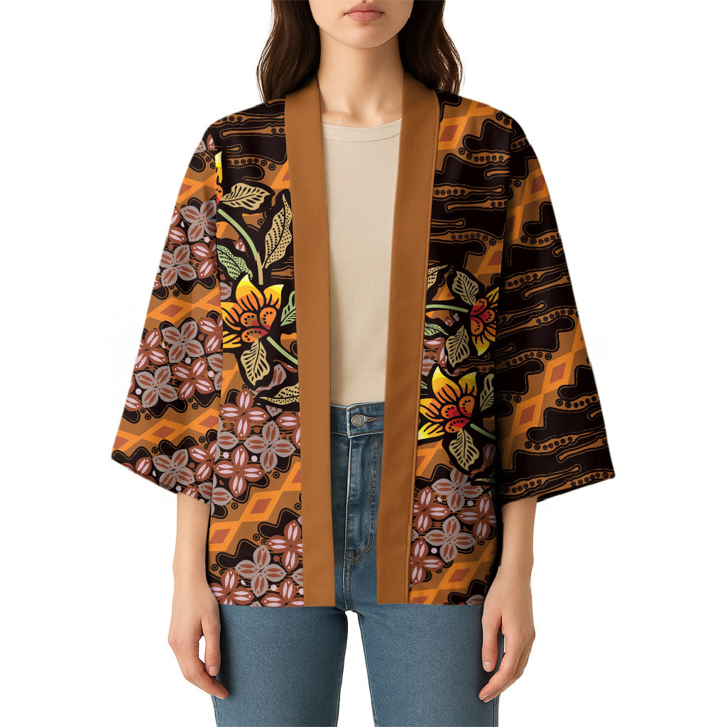 Indonesian Batik Motifs Pattern Floral Art Orange Kimono