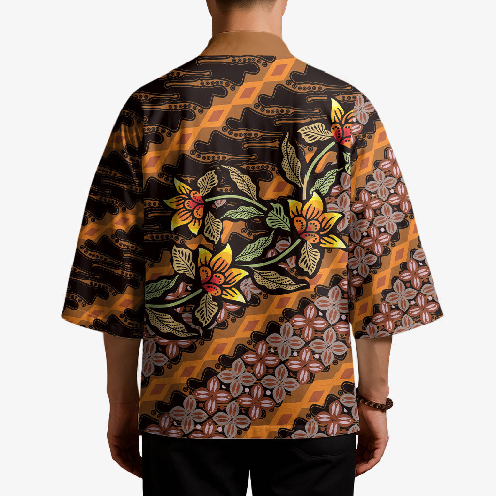 Indonesian Batik Motifs Pattern Floral Art Orange Kimono