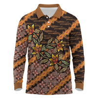 Indonesian Batik Motifs Pattern Floral Art Orange Long Sleeve Polo Shirt