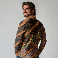 Indonesian Batik Motifs Pattern Floral Art Orange Long Sleeve Polo Shirt