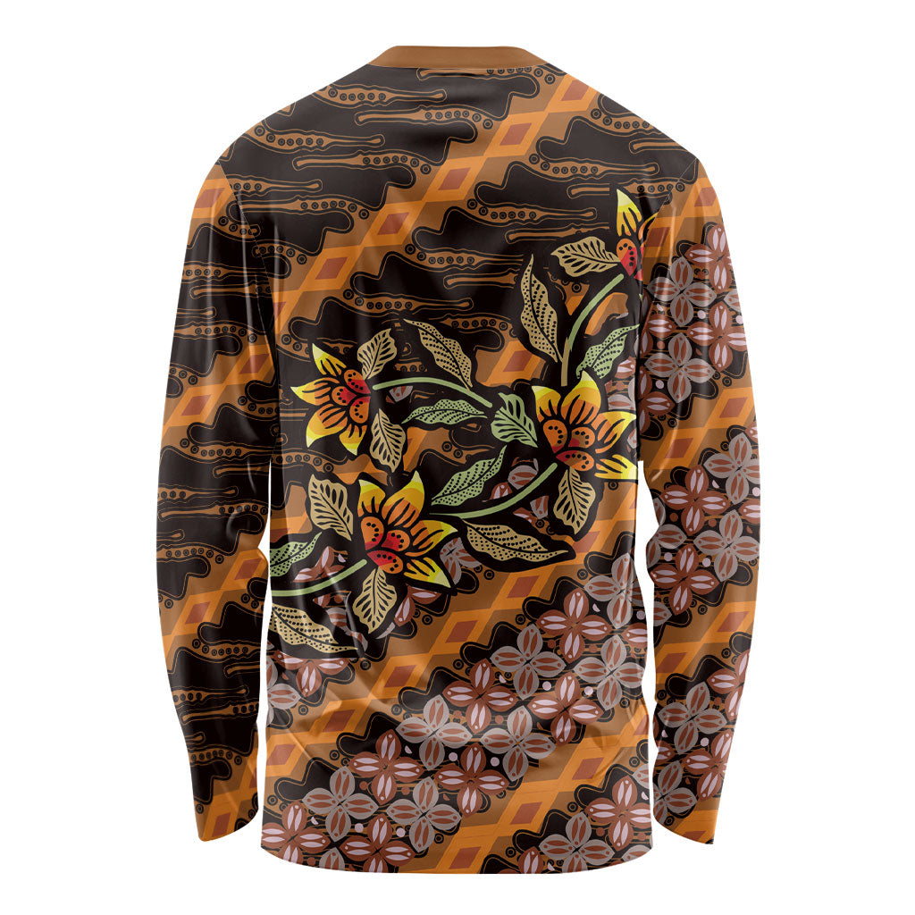 Indonesian Batik Motifs Pattern Floral Art Orange Long Sleeve Shirt