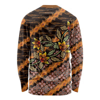 Indonesian Batik Motifs Pattern Floral Art Orange Long Sleeve Shirt