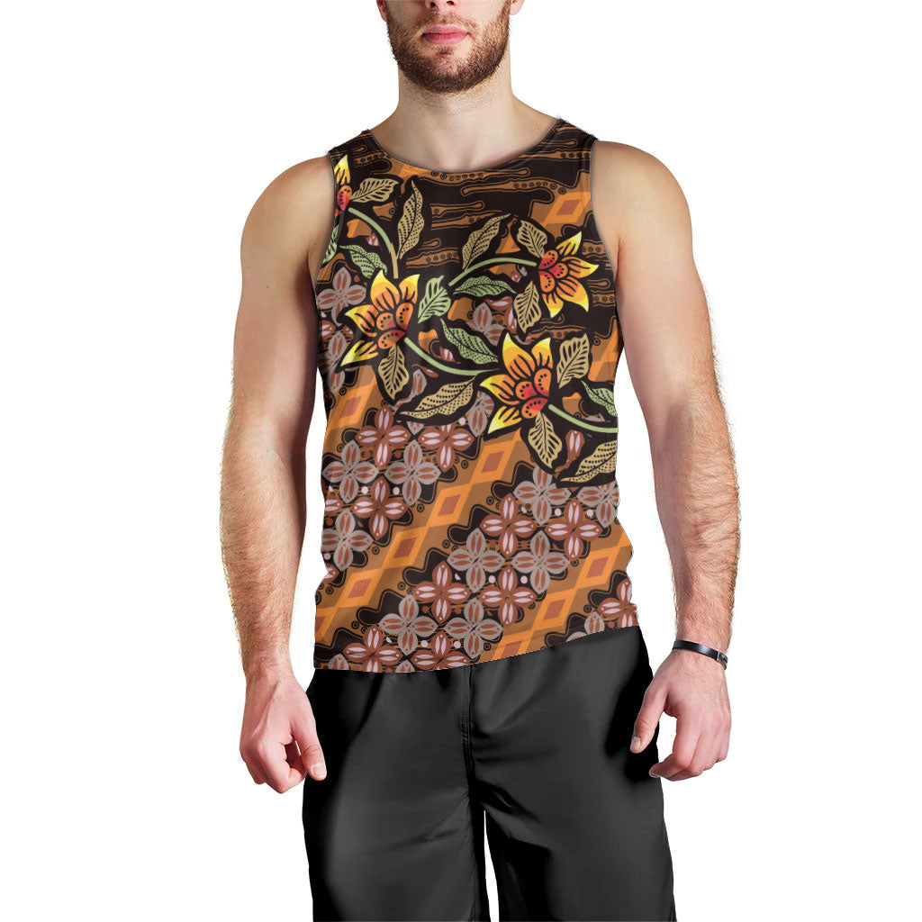 Indonesian Batik Motifs Pattern Floral Art Orange Men Tank Top