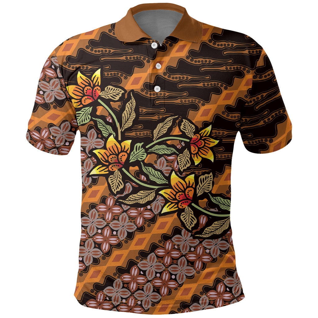 Indonesian Batik Motifs Pattern Floral Art Orange Polo Shirt