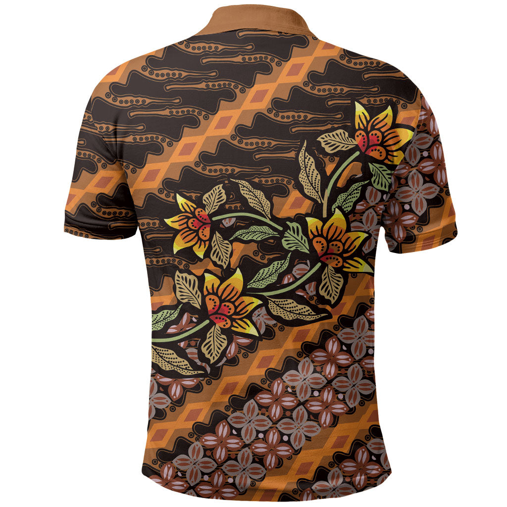 Indonesian Batik Motifs Pattern Floral Art Orange Polo Shirt