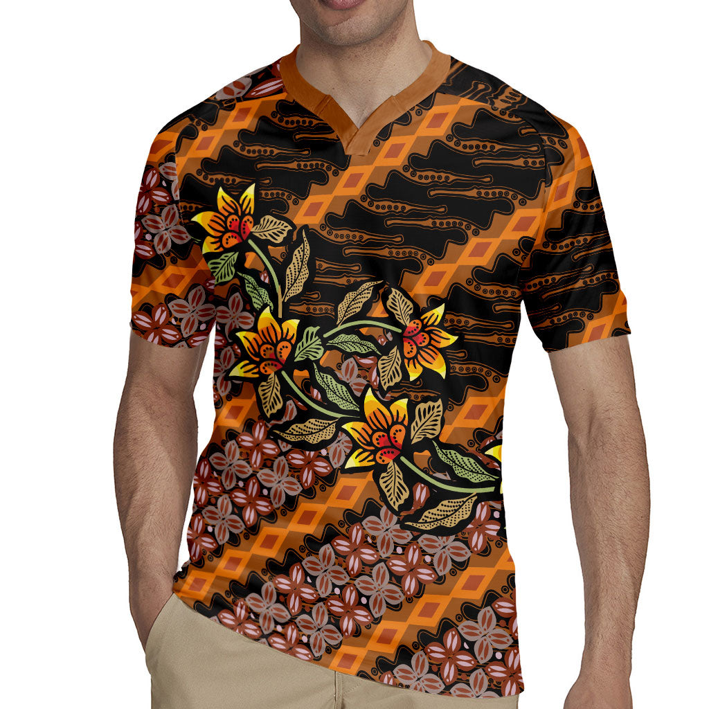 Indonesian Batik Motifs Pattern Floral Art Orange Rugby Jersey