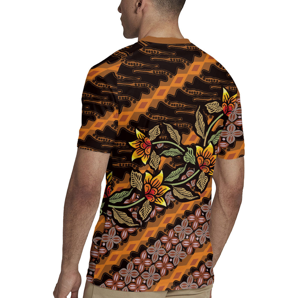 Indonesian Batik Motifs Pattern Floral Art Orange Rugby Jersey