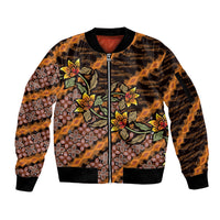 Indonesian Batik Motifs Pattern Floral Art Orange Sleeve Zip Bomber Jacket