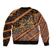 Indonesian Batik Motifs Pattern Floral Art Orange Sleeve Zip Bomber Jacket