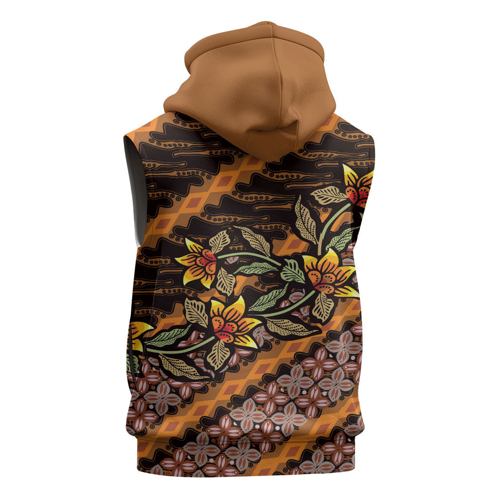 Indonesian Batik Motifs Pattern Floral Art Orange Sleeveless Hoodie