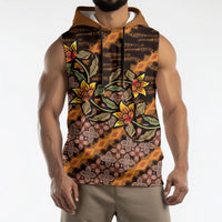 Indonesian Batik Motifs Pattern Floral Art Orange Sleeveless Hoodie