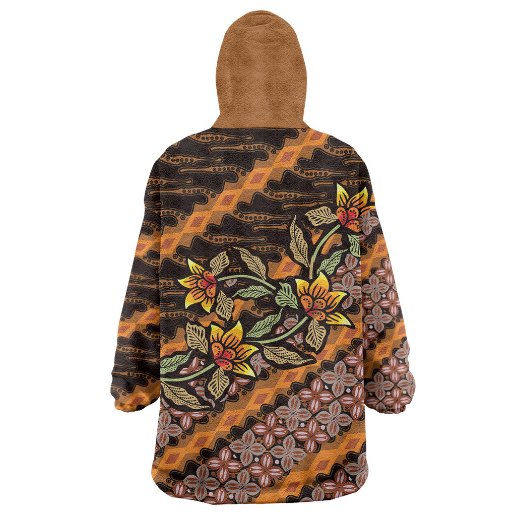Indonesian Batik Motifs Pattern Floral Art Orange Wearable Blanket Hoodie